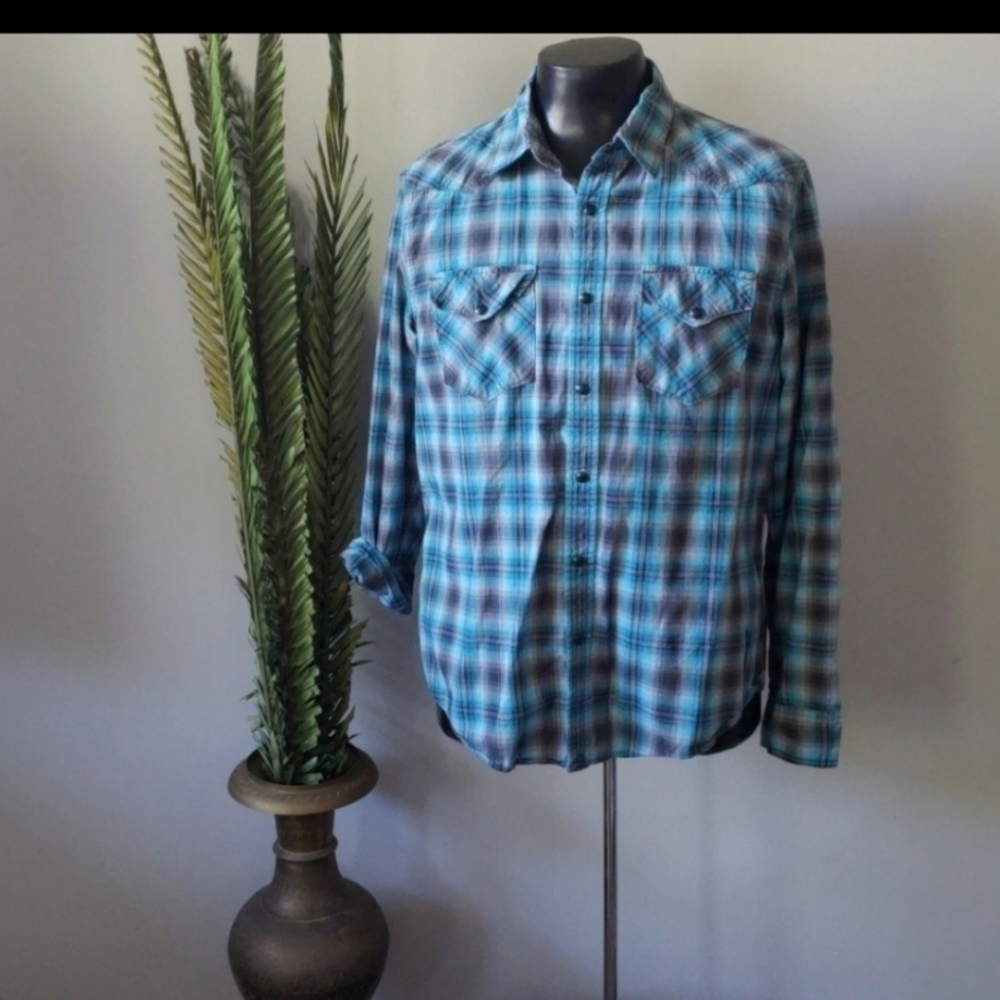 American Eagle Vintage fit snap front plaid shirt